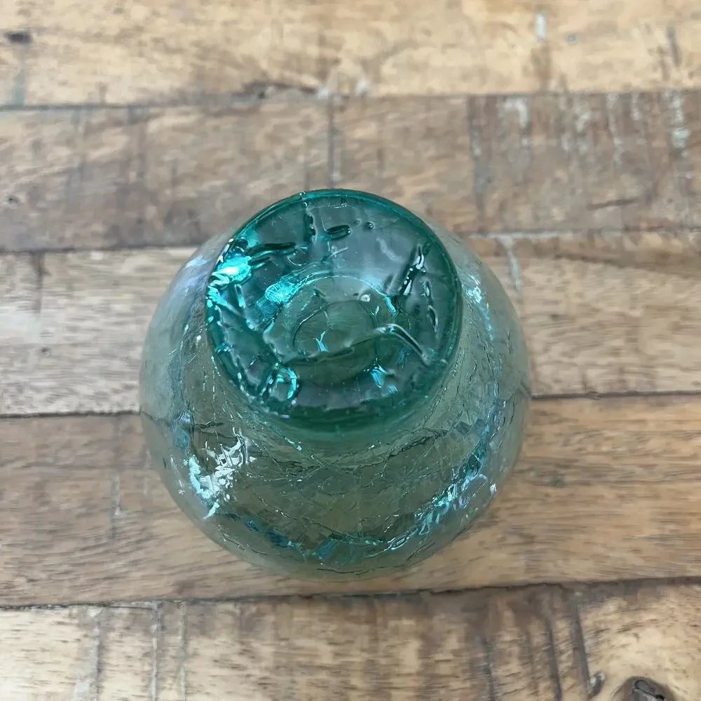 Hand Blown Crackled Glass Candle Holder 3.5